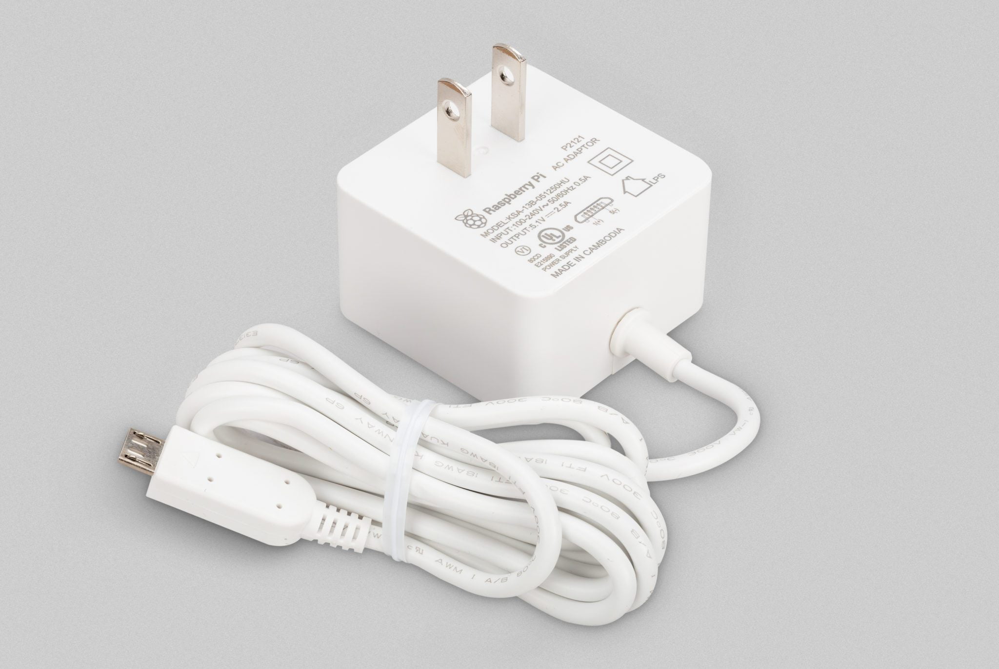 Official Raspberry Pi Micro USB Power Supply - 5V 2,5A - White - US